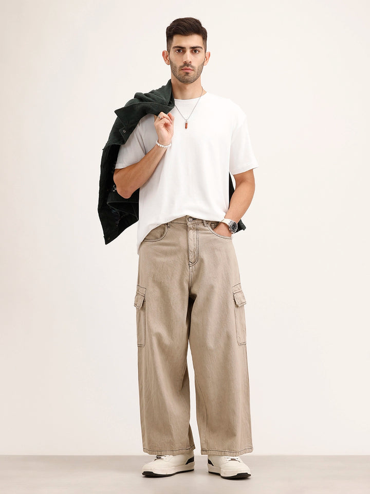 Baggy Cargo Fit Denim Jeans | Khaki