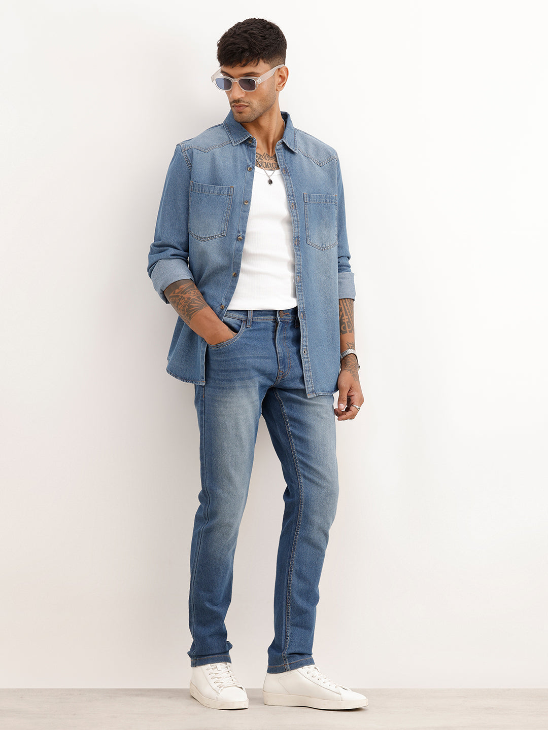 Faded Straight Fit Denim Jeans | Blue