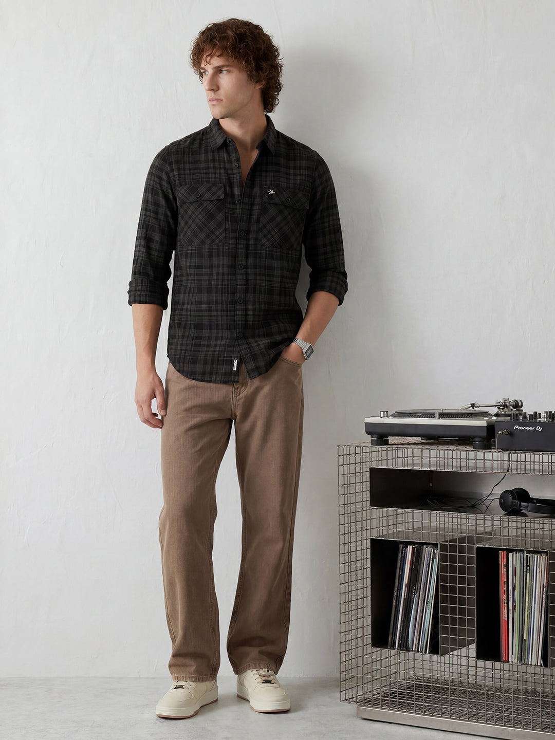Slim Fit Double Pocket Shirt | Black