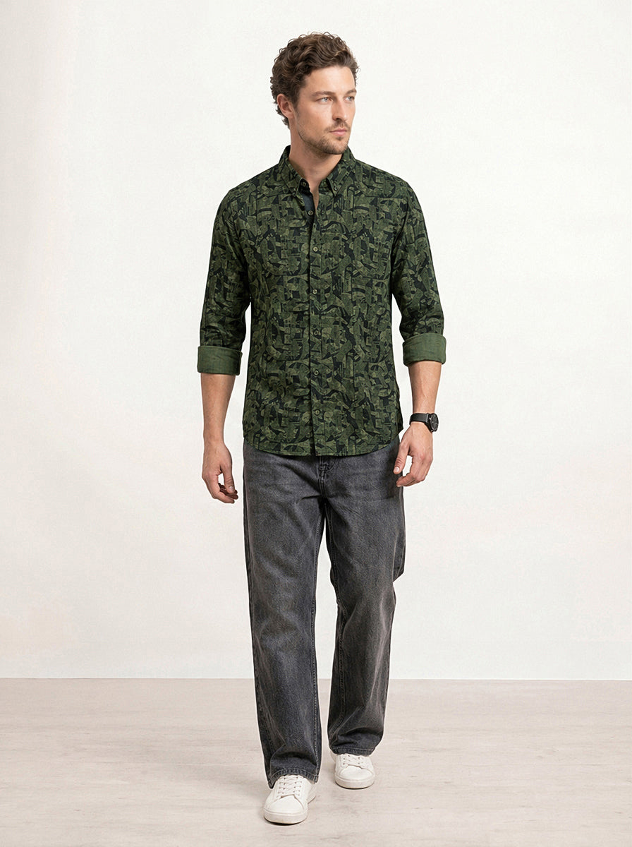 Slim Fit AOP Shirt | Olive