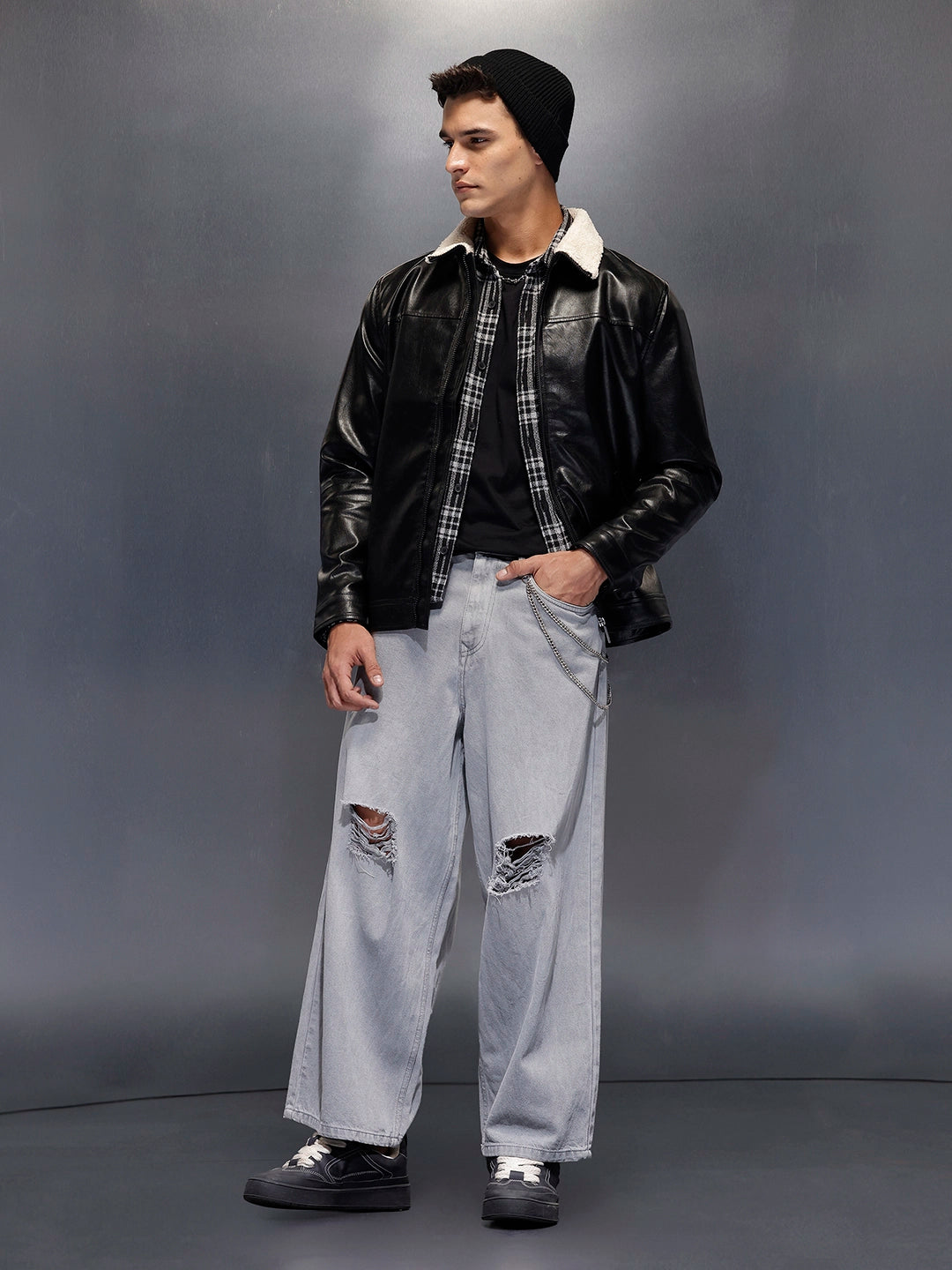Men's casual jacket with contrast fur collar | Black