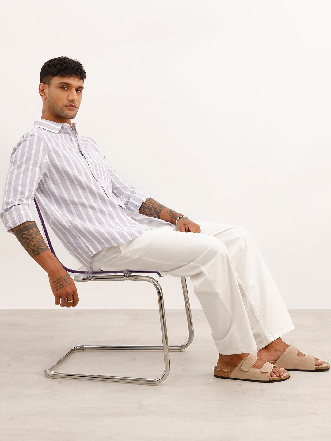 Regular Fit Striped Full Sleeve Shirt | Purple