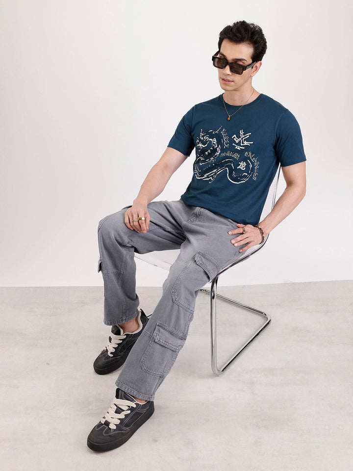 Casual Foil Printed T-Shirt   |  Teal