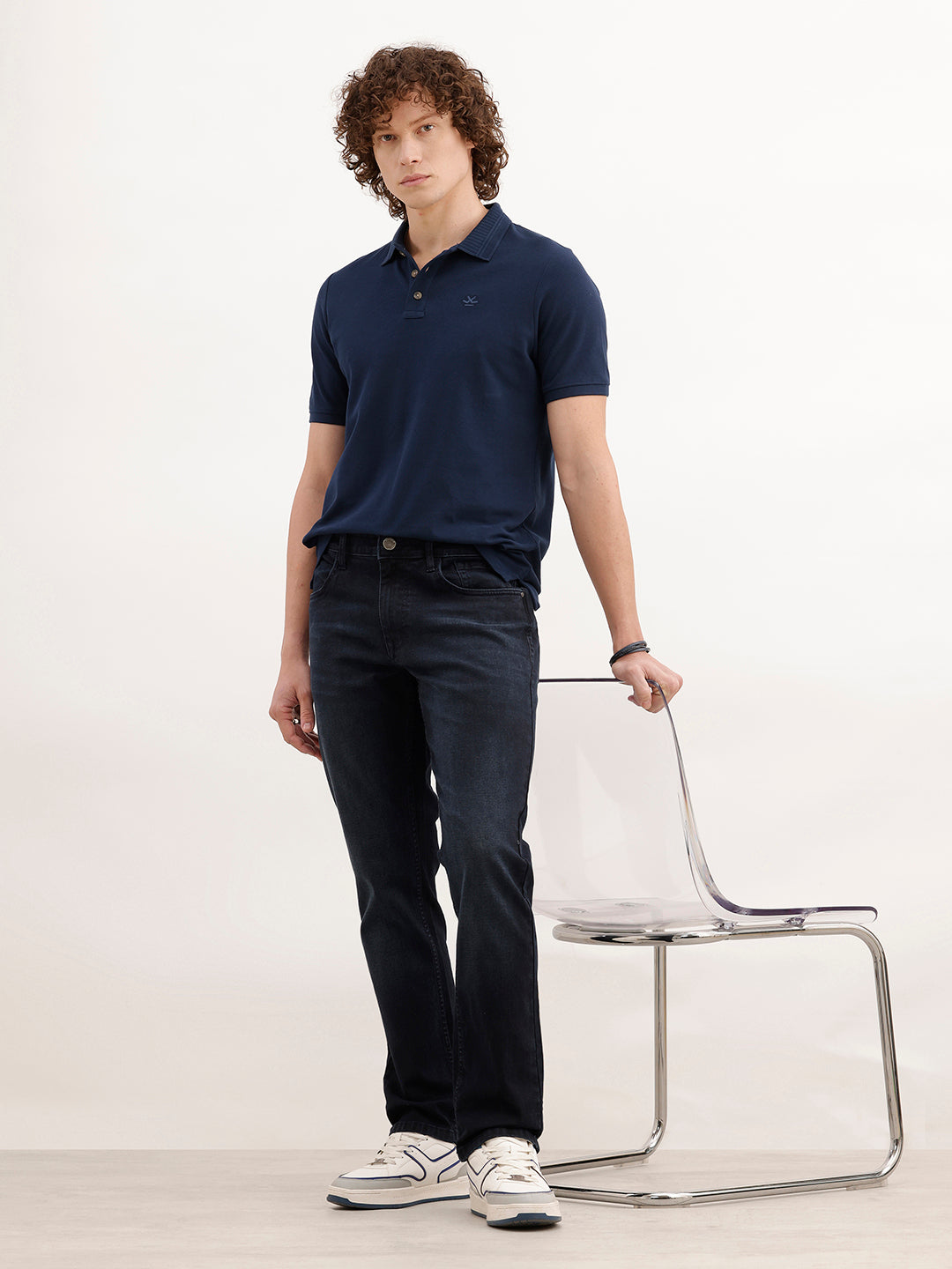 Straight Fit Faded Denim Jeans | Dark Blue