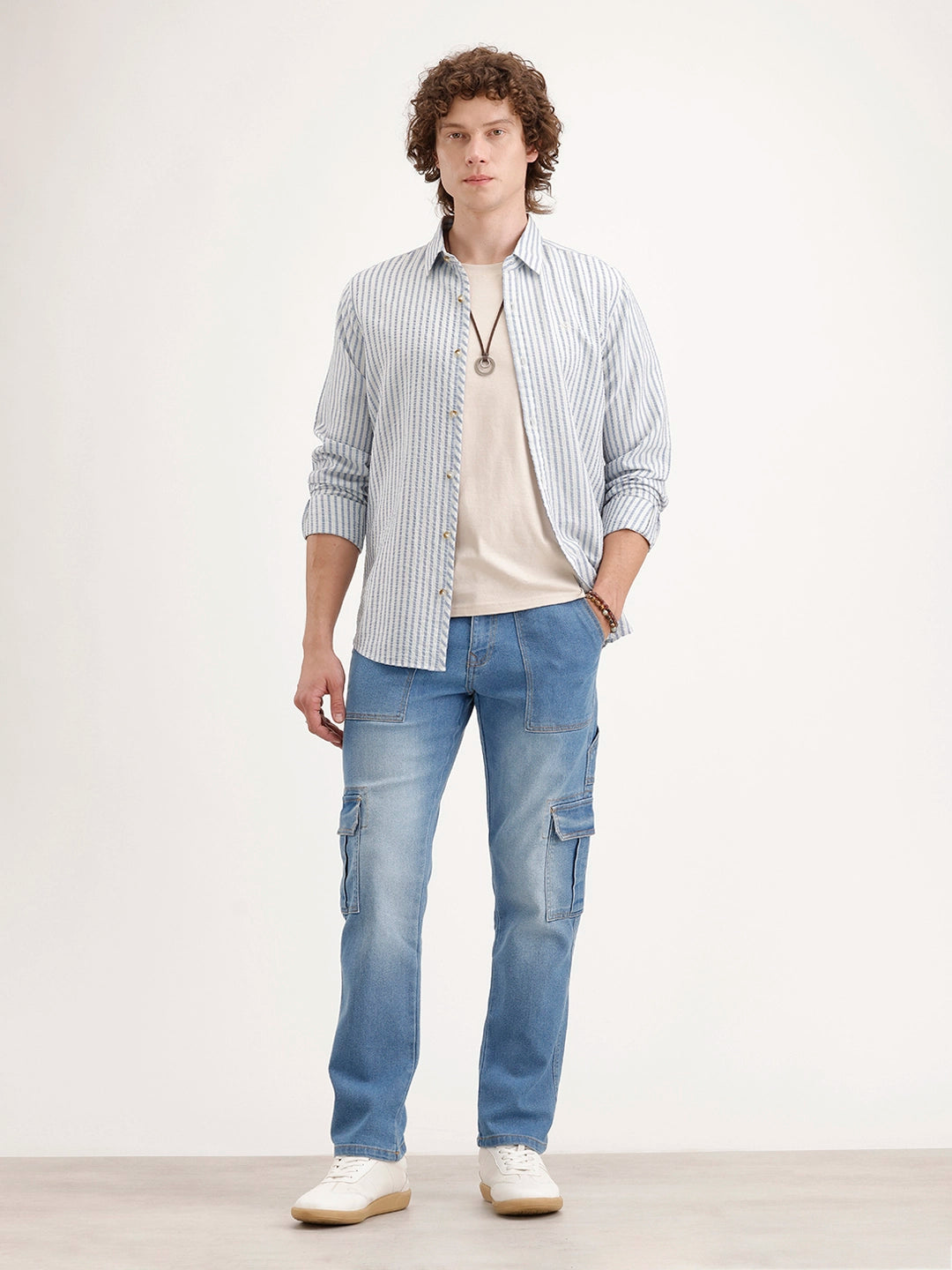 Relaxed Fit Cargo Denim Jeans | Blue