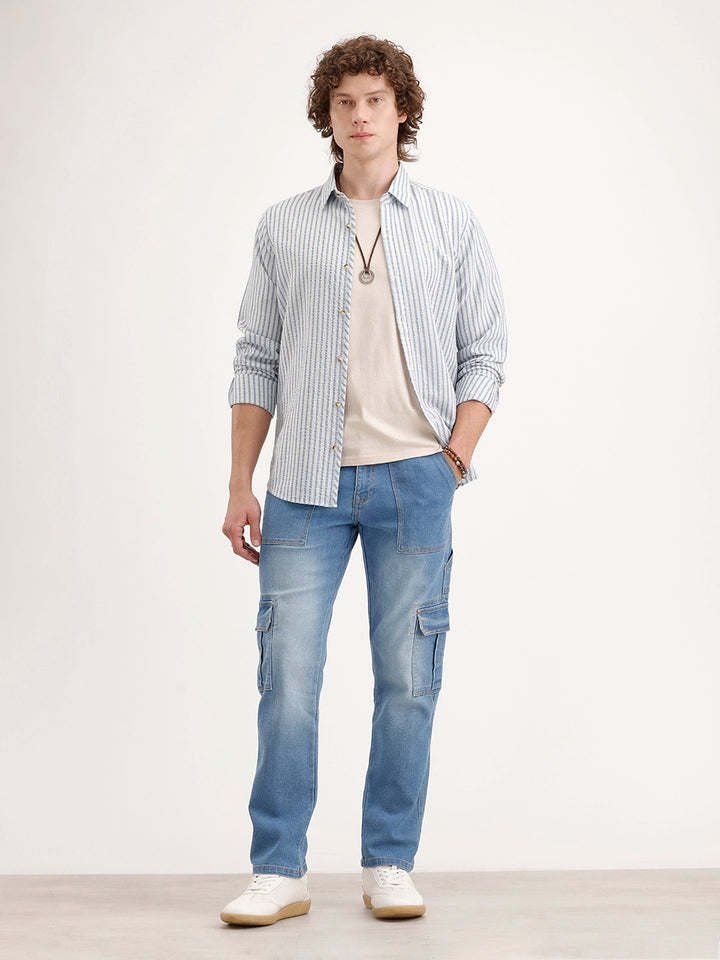 Relaxed Fit Cargo Denim Jeans | Blue