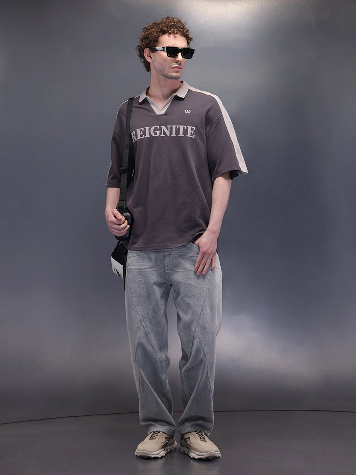 Retro Look Jhonny Collar Polo With Hd Print | Charcoal