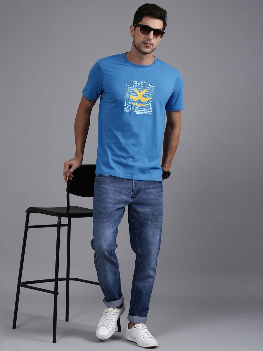 Typographic Chest Print Blue T-Shirt