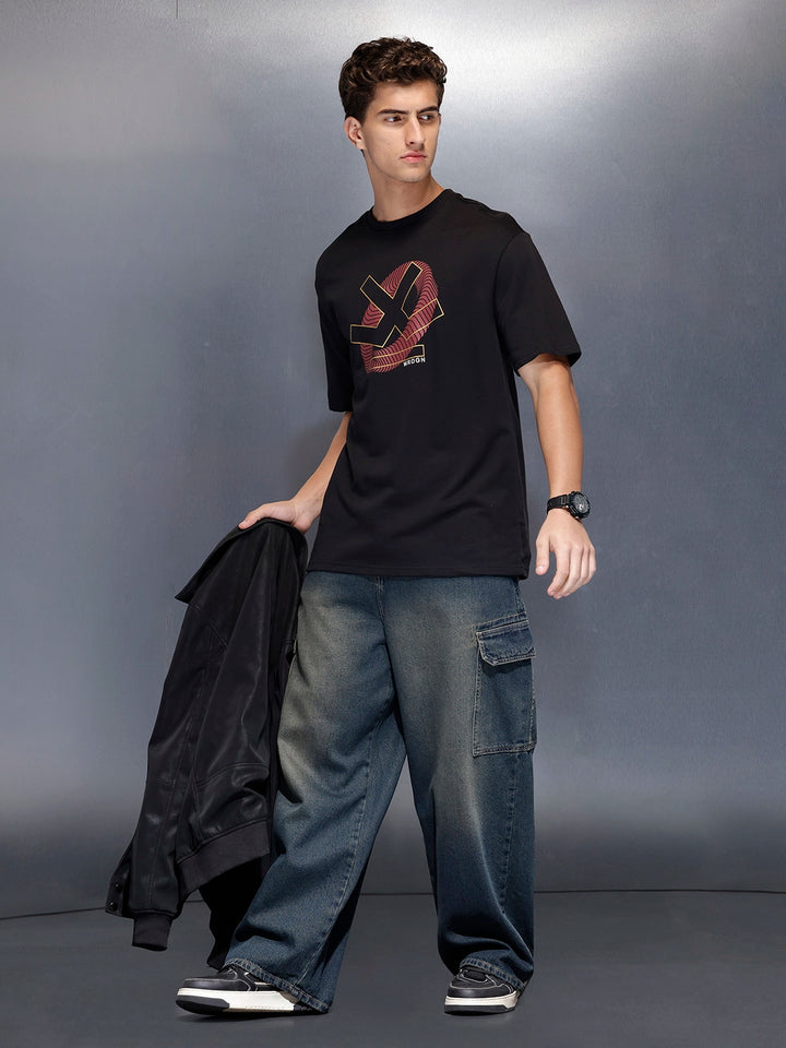 Men’soversize statement print t-shirt | Black