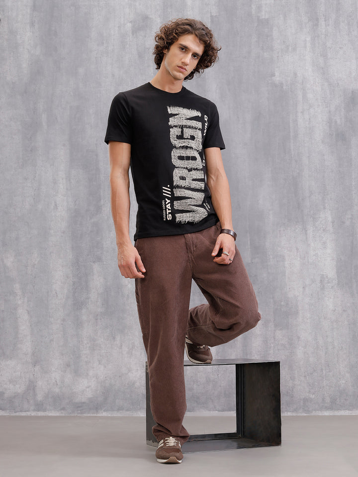 Distressed Yarn Look Brand Carrier Crew Neck In Slim Fit | Black