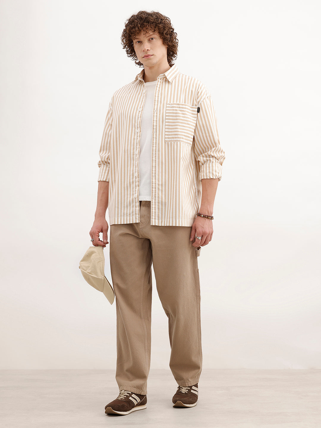 Classic Oversized Striped Shirt | Beige