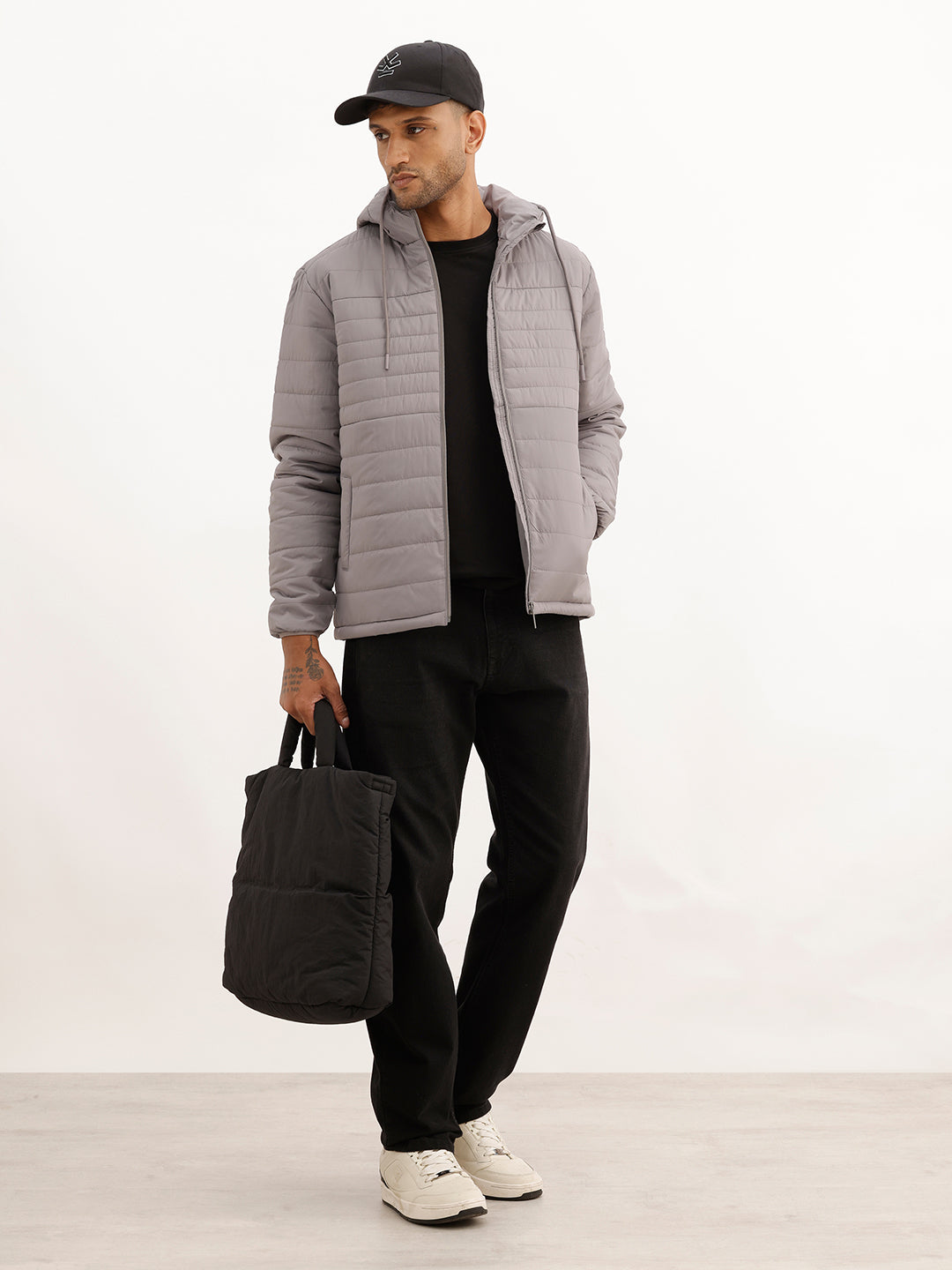 Solid Regular Fit Puffer Jacket | Dark Grey