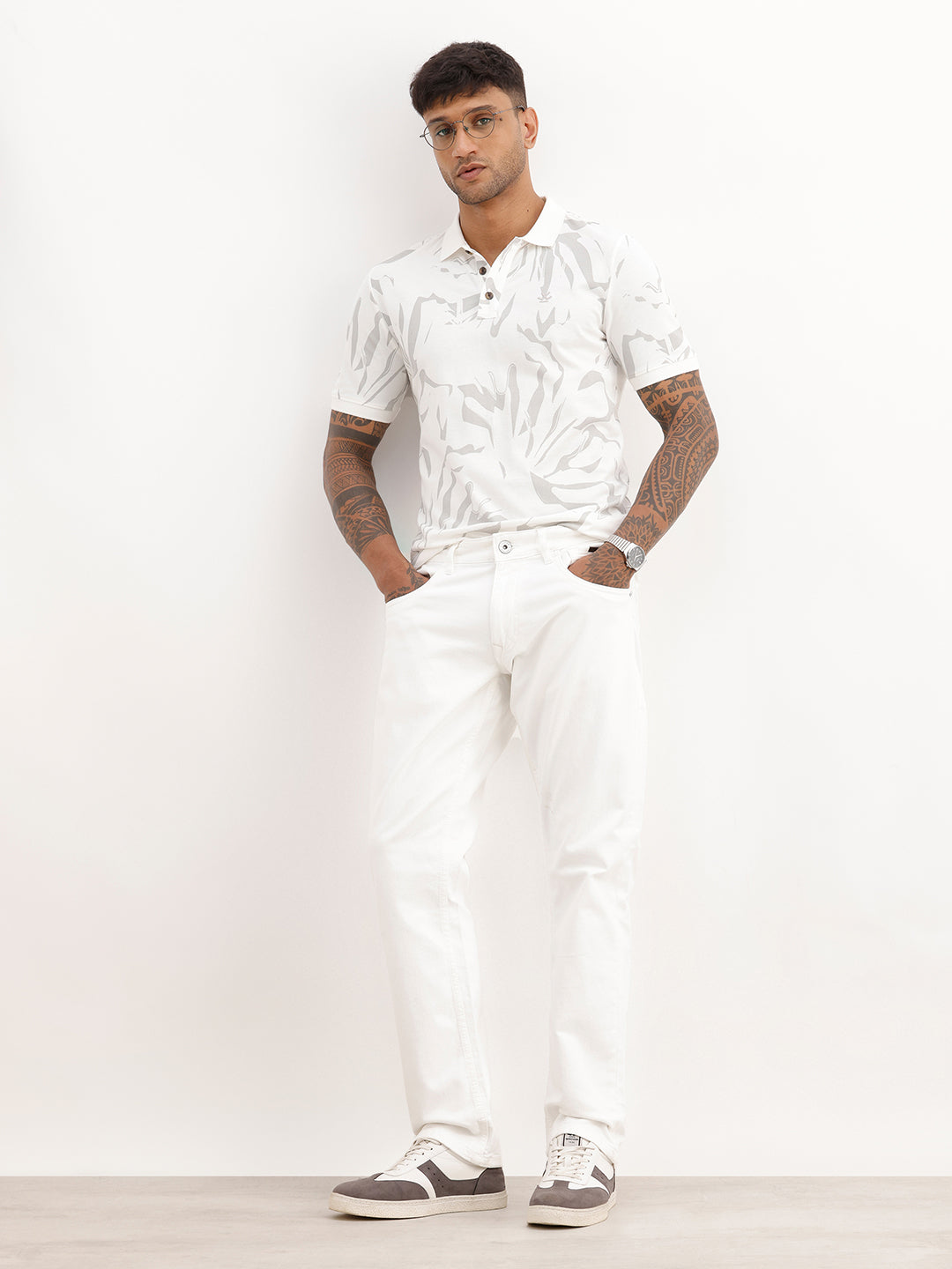 Solid Straight Fit Denim Jeans | White
