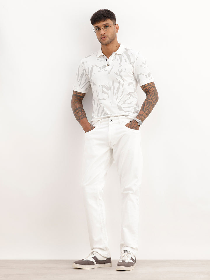 Solid Straight Fit Denim Jeans | White
