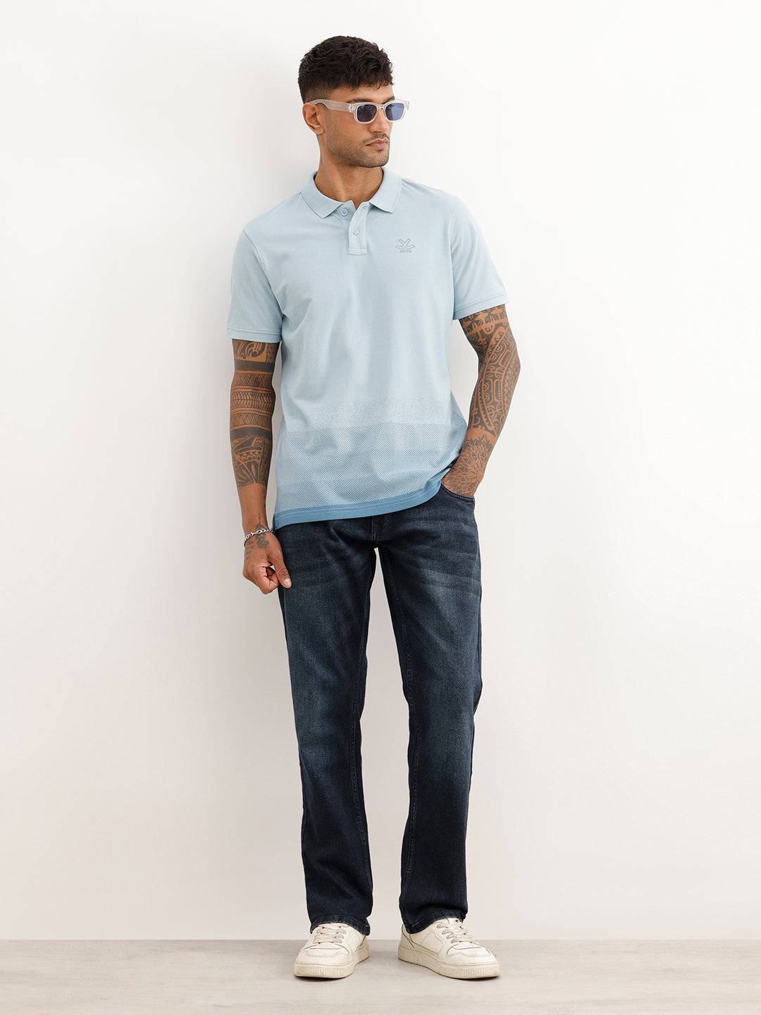 Classic Slim Fit Faded Polo T-Shirt | Light Blue