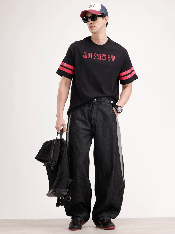 Oversized Placement Printed T-Shirt | Black