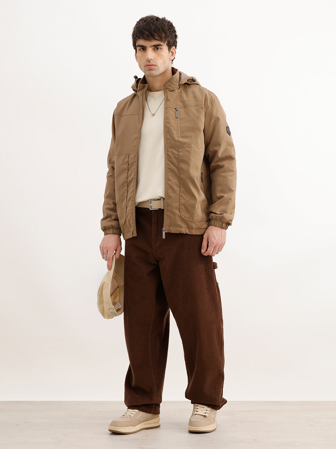 Solid Comfort Fit Hooded Jacket | Brown | WJK02FSCM1002W