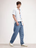 Loose Fit Textured Denim Jeans | Light Blue
