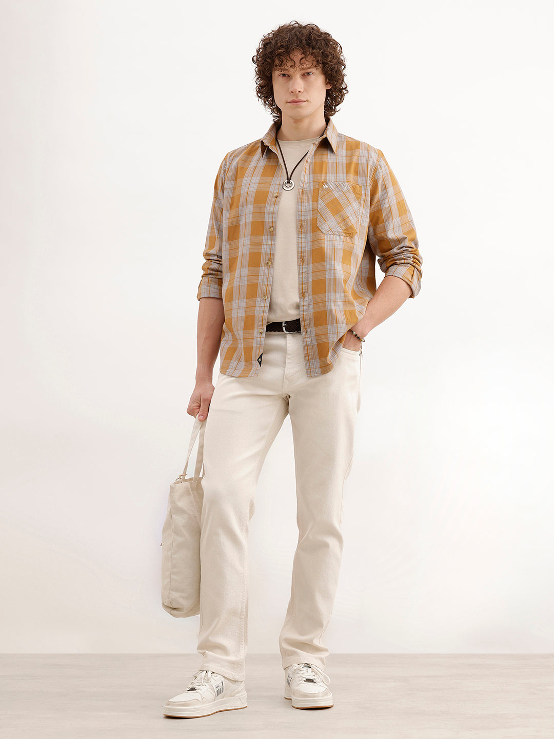 Regular Fit Checkered Shirt | Khaki