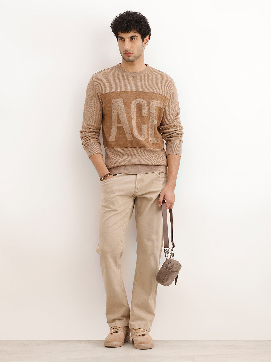 Classic Regular Fit Jacquard Sweater | Brown