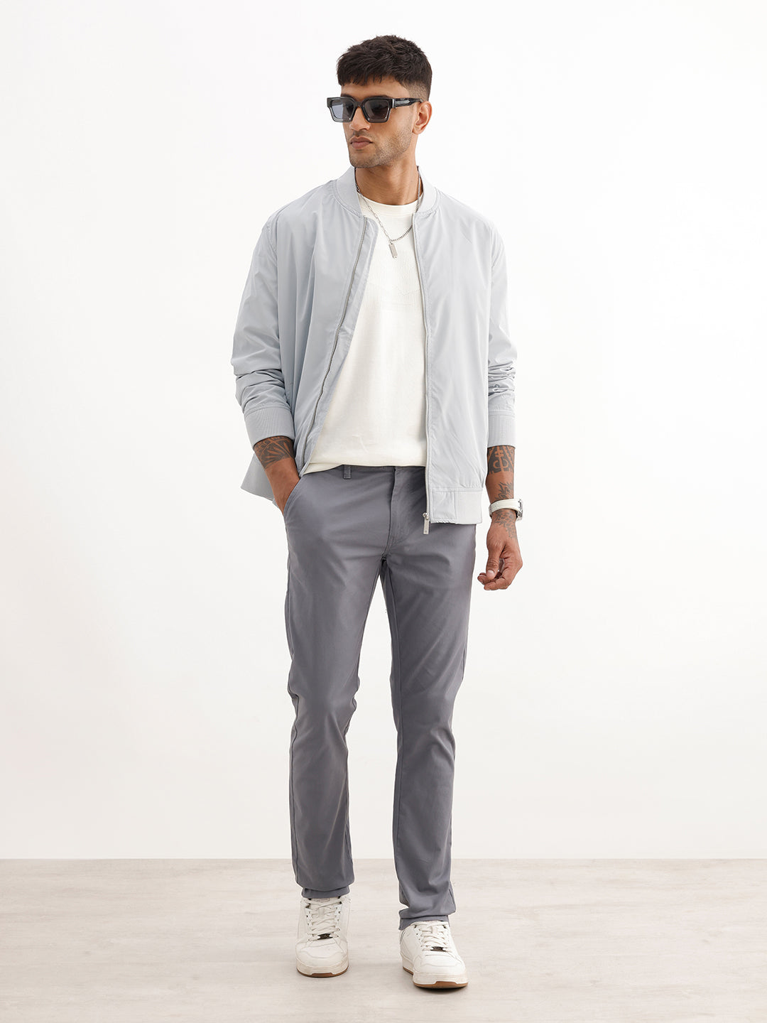 Solid Slim Fit Cotton Blend Trouser | Grey