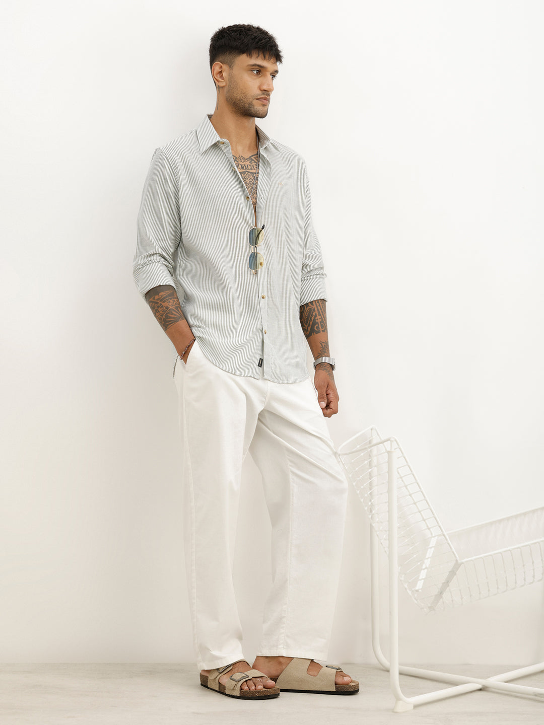 Classic Slim Fit Striped Shirt | Light Green