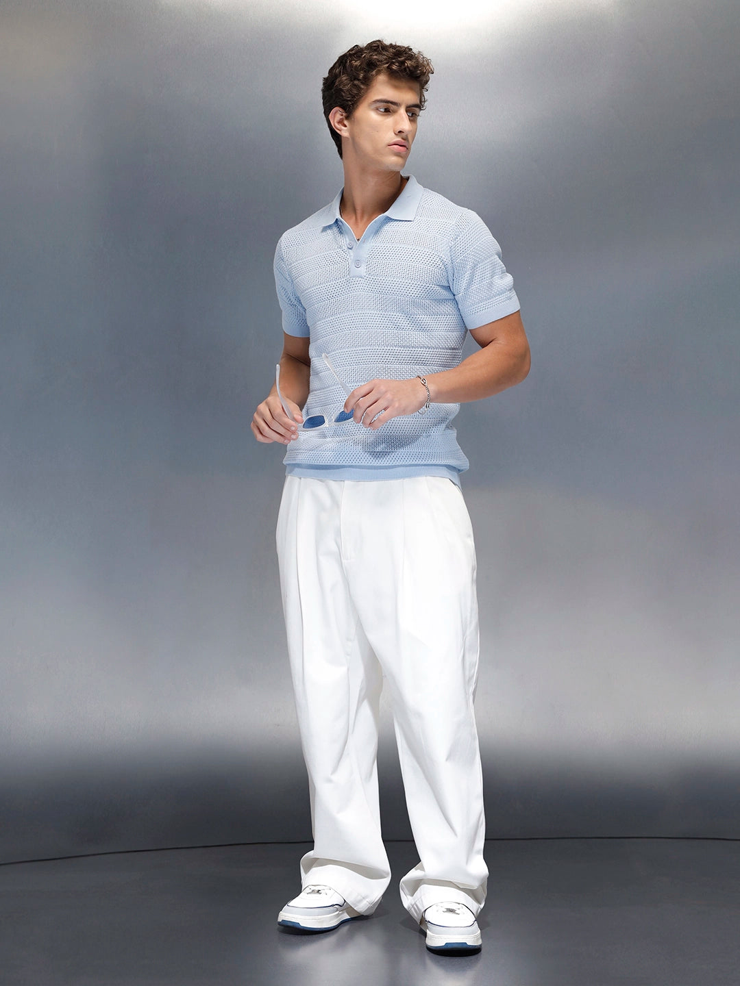 Textured Knit slim fit Polo T-shirt | Blue