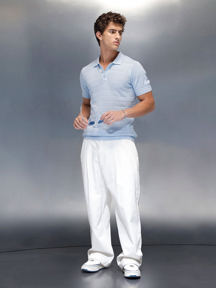 Textured Knit slim fit Polo T-shirt | Blue