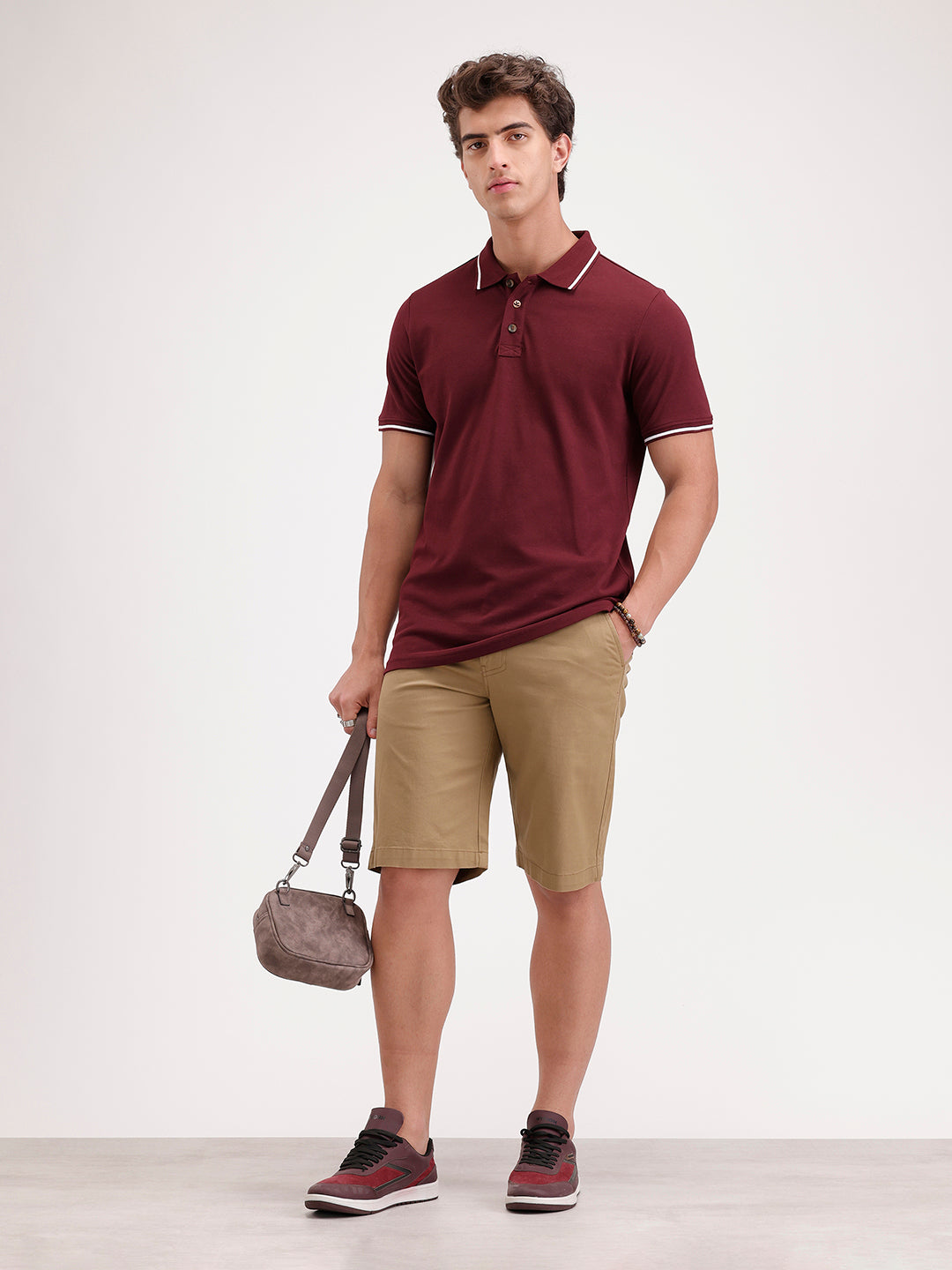 Solid Slim Fit Tipping collar Polo T-Shirt  | Wine