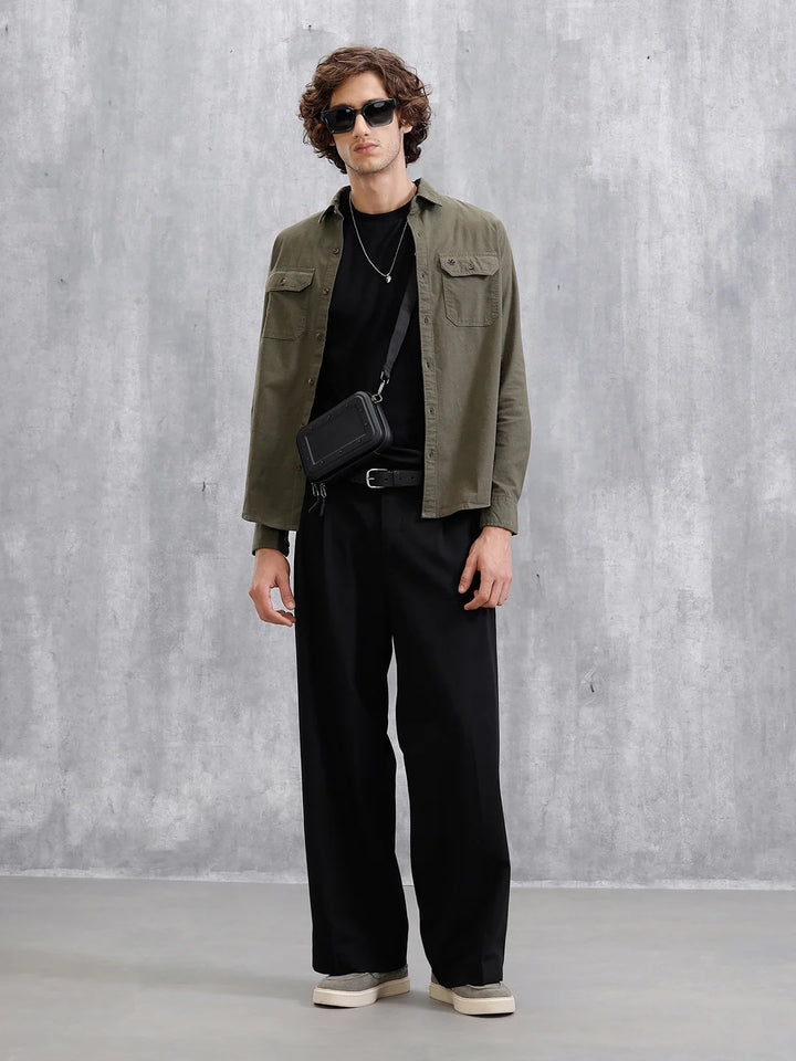 Double Pocket Solid Shirt | Olive
