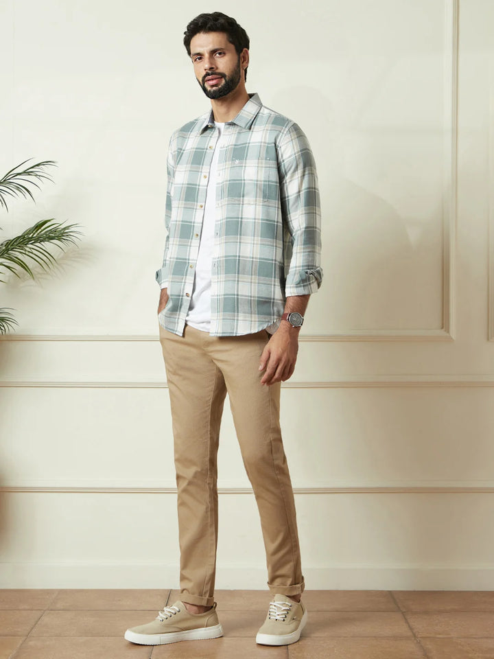 Tonal Checked Slim Fit Shirt | Green