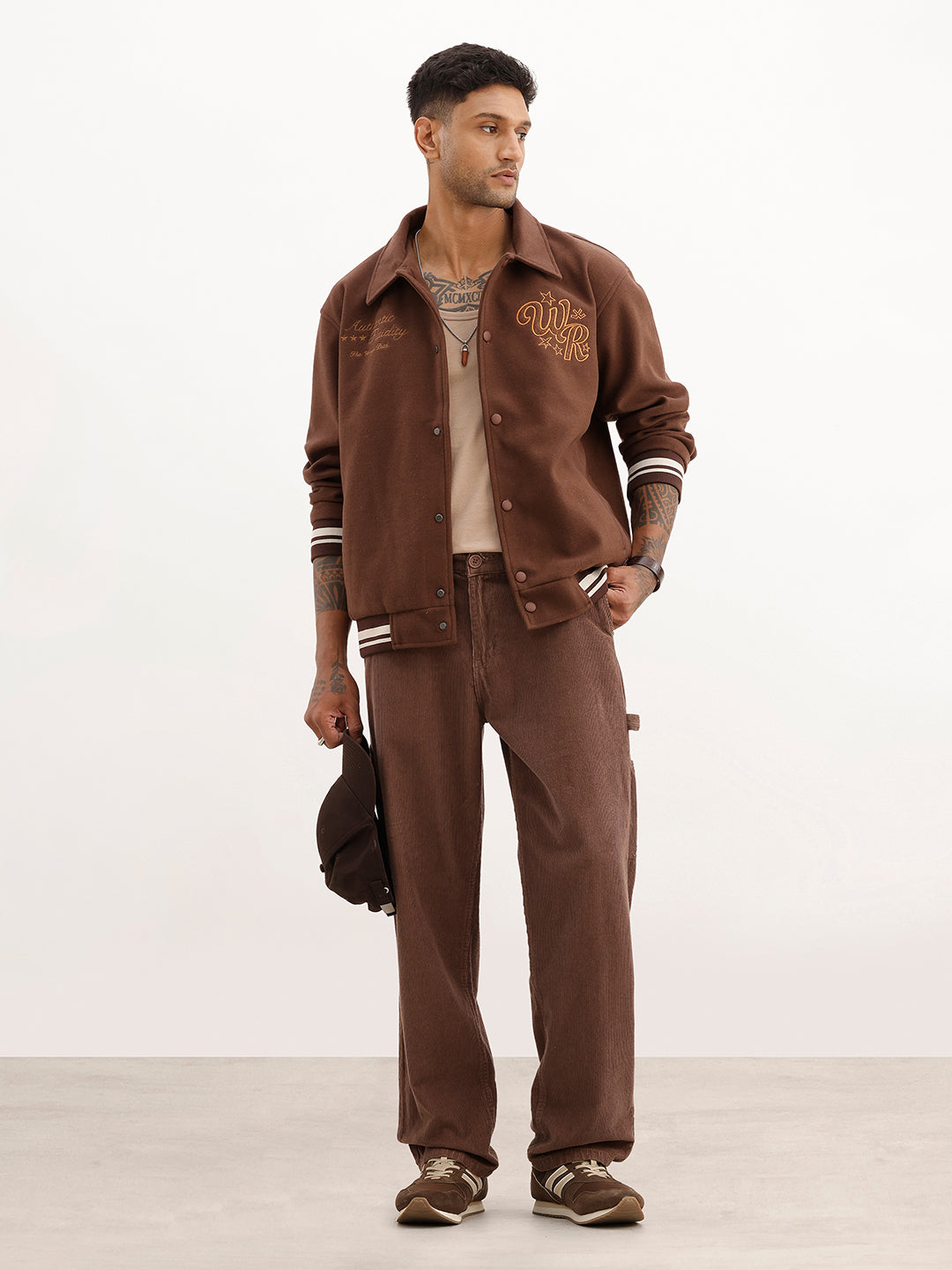 Classic Suede Finish Bomber Jacket | Brown