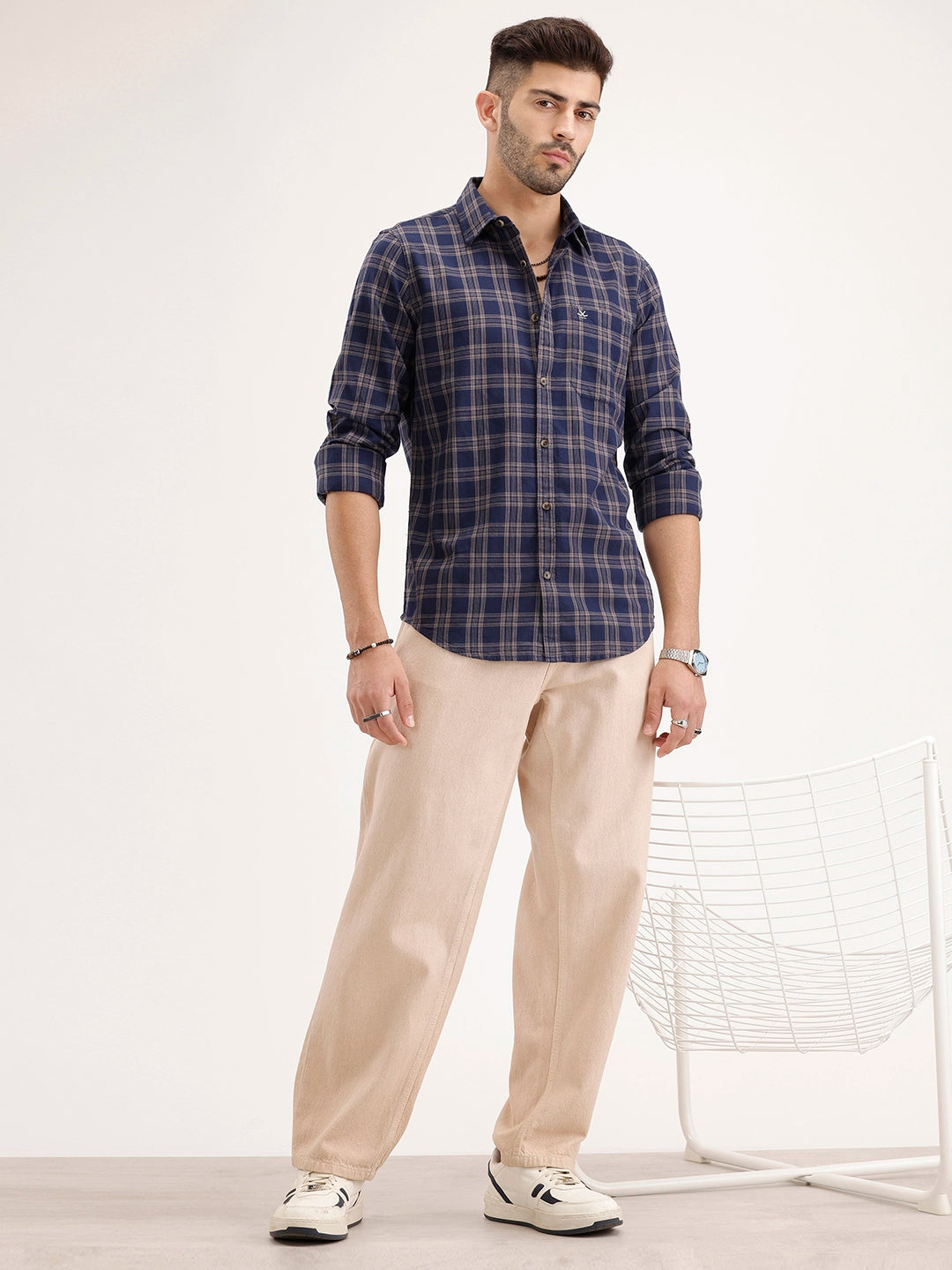 Regular Fit Checkered Shirt| Blue