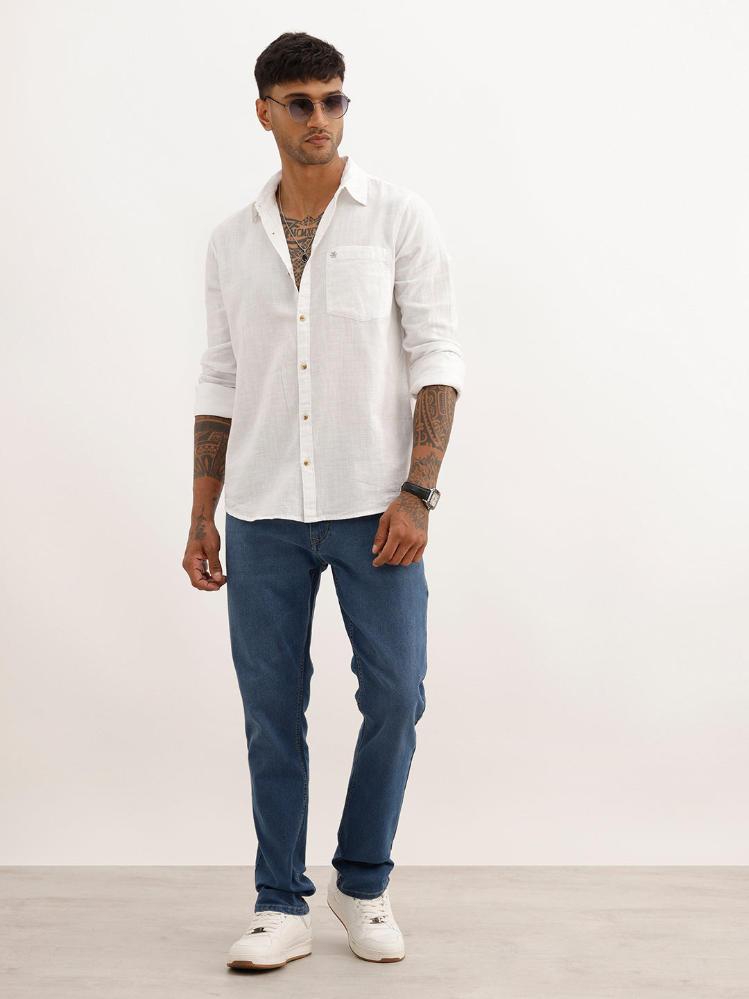 Solid Regular Fit Full Sleeve Shirt | White | WWSH9126F