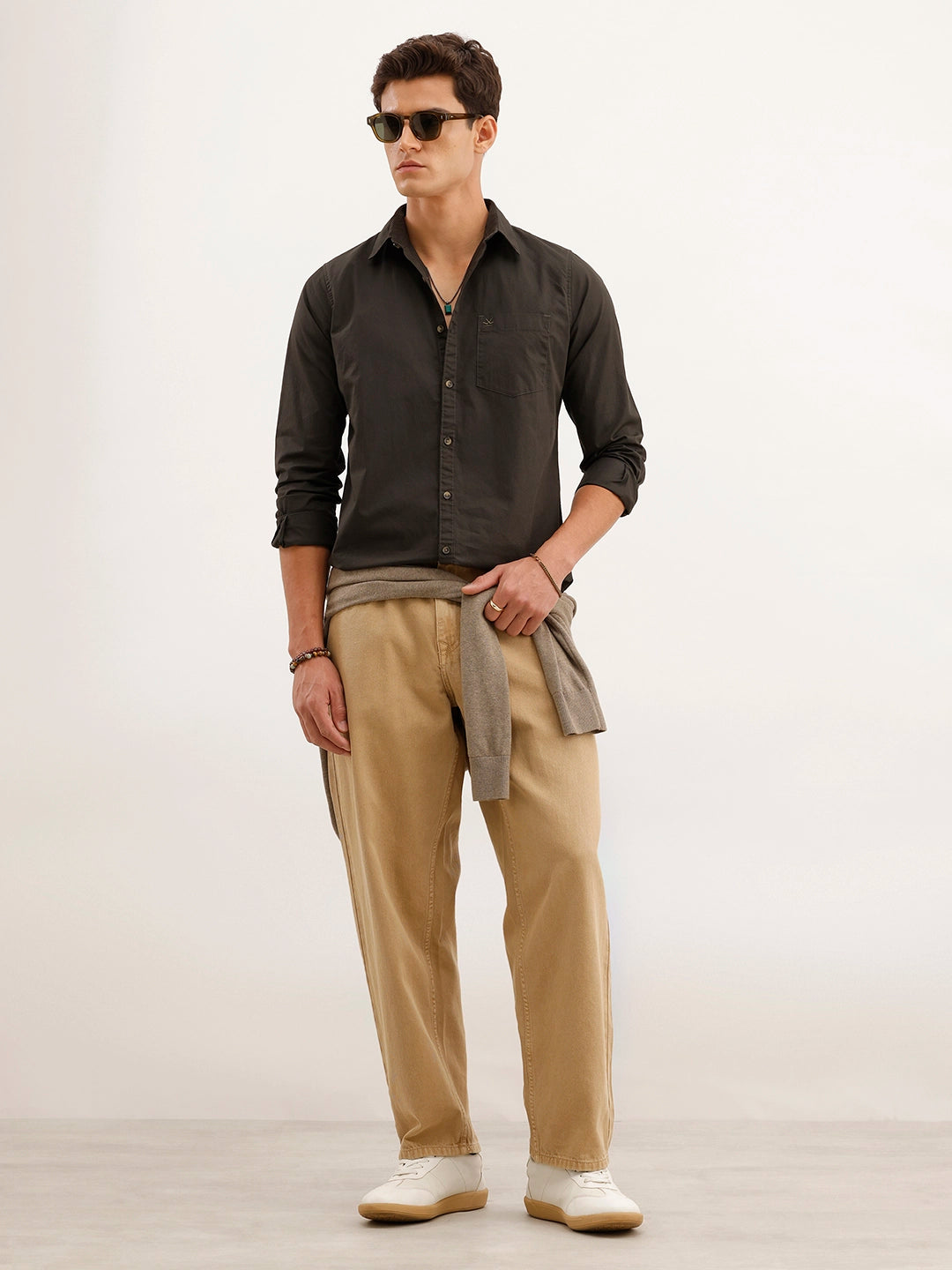 Solid Regular Fit 100% Cotton Shirt | Dark Green