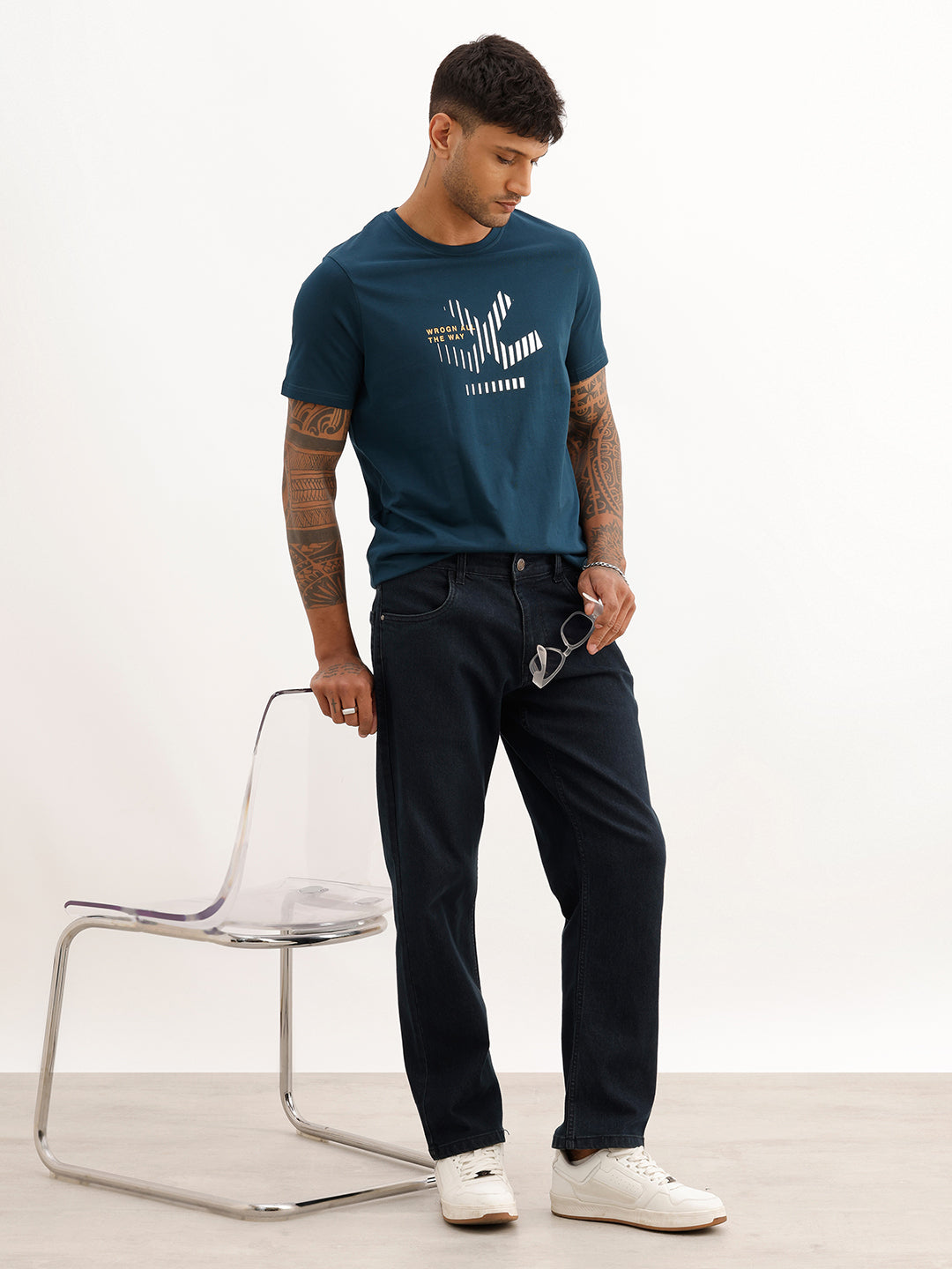 Slim Fit Foil Printed T-Shirt | Teal