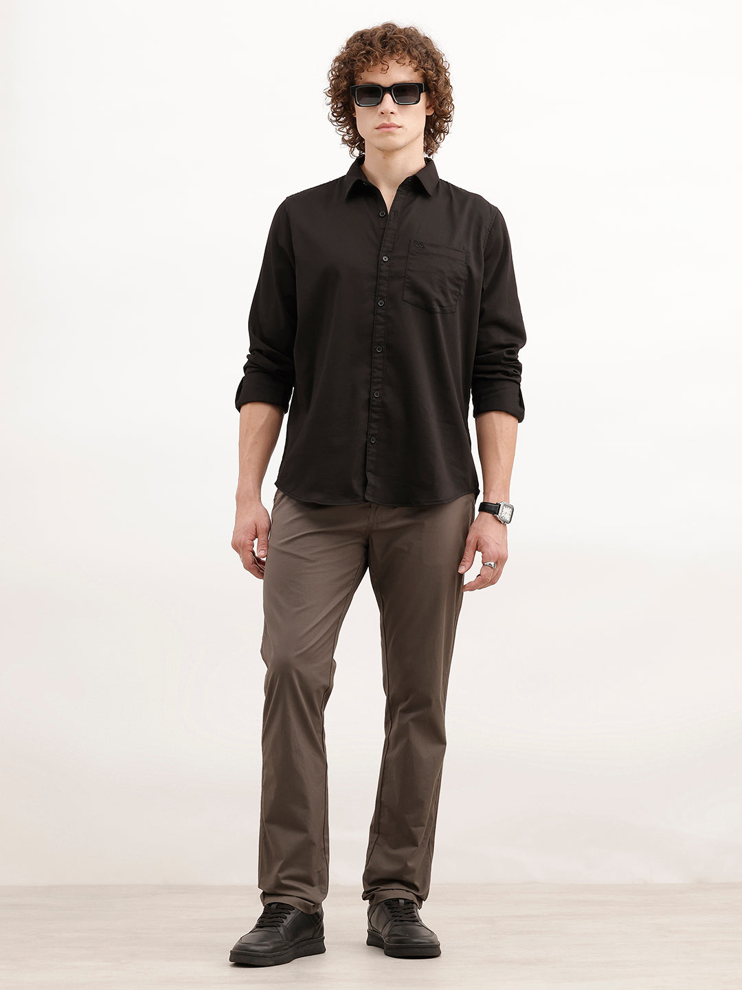 Solid Regular Fit Full Sleeve Shirt | Black