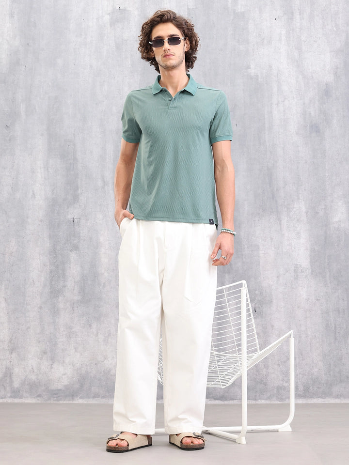 Solid Textured Slim Fit Polo T-Shirt | Green