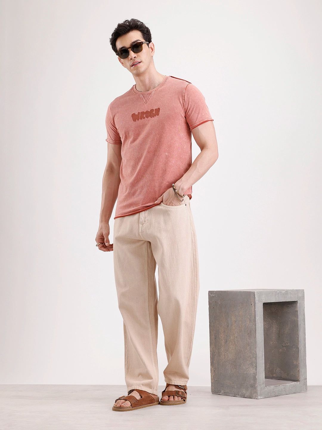 Washed Placement Printed T-Shirt   |  Rust