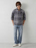 Oversized Placement Printed Checkered Shirt | Grey