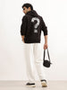 Comfort Fit Placement Printed Hooded Sweatshirt | Black
