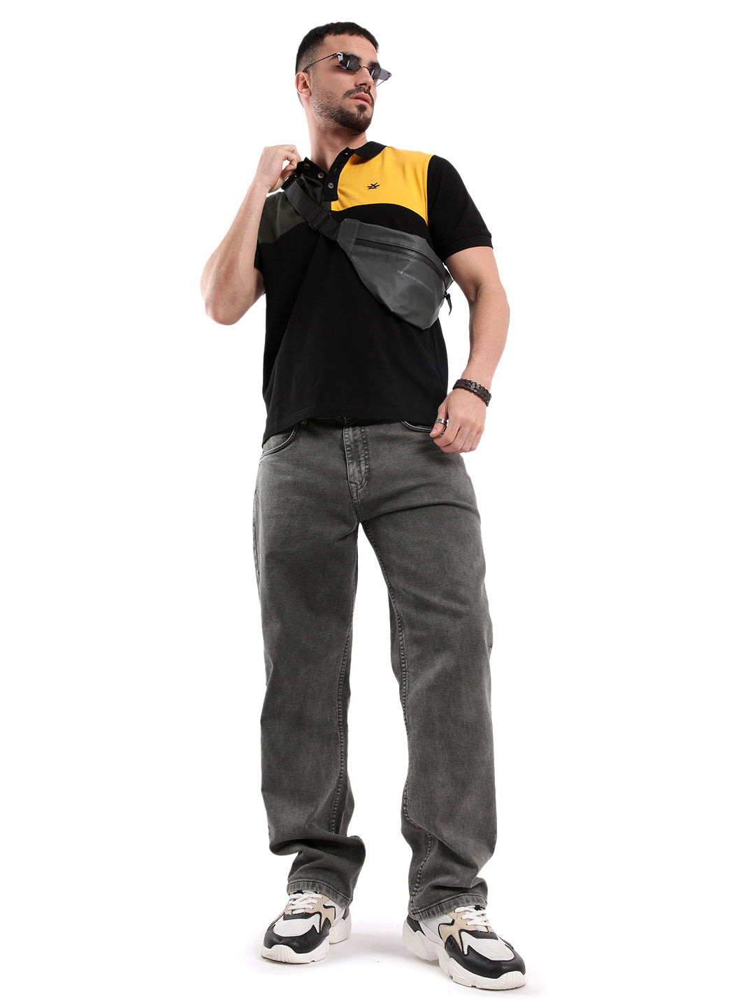 Classic Black Colour Block Polo T-Shirt