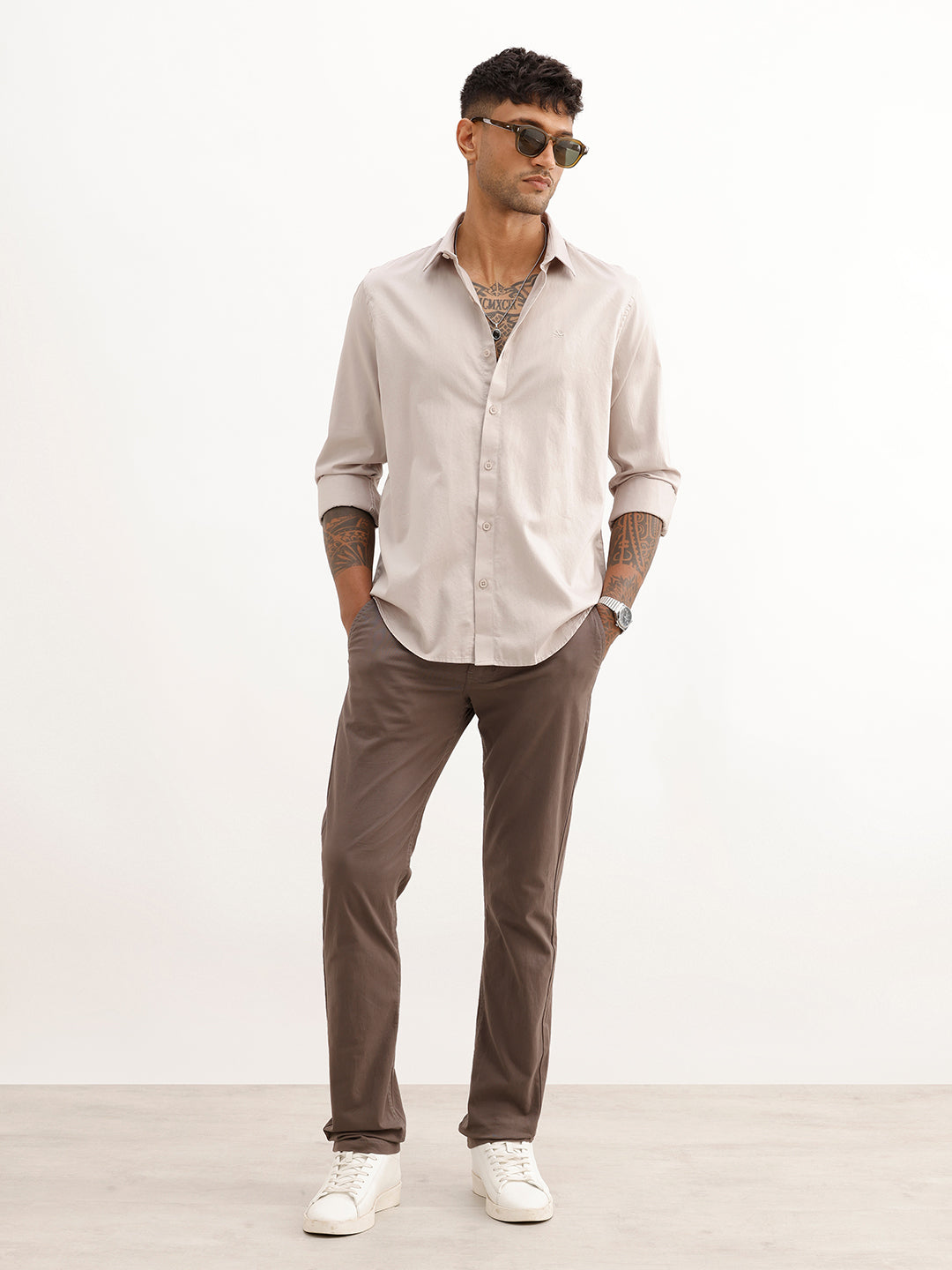 Solid Slim Fit Full Sleeve Shirt | Grey