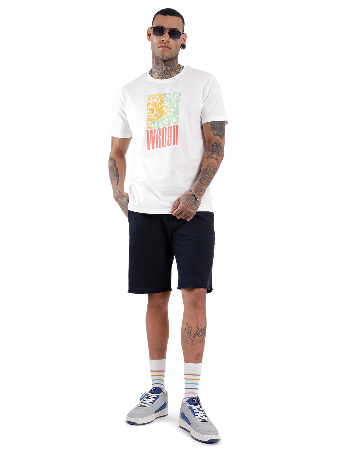 Wrogn Grooves Printed White T-Shirt