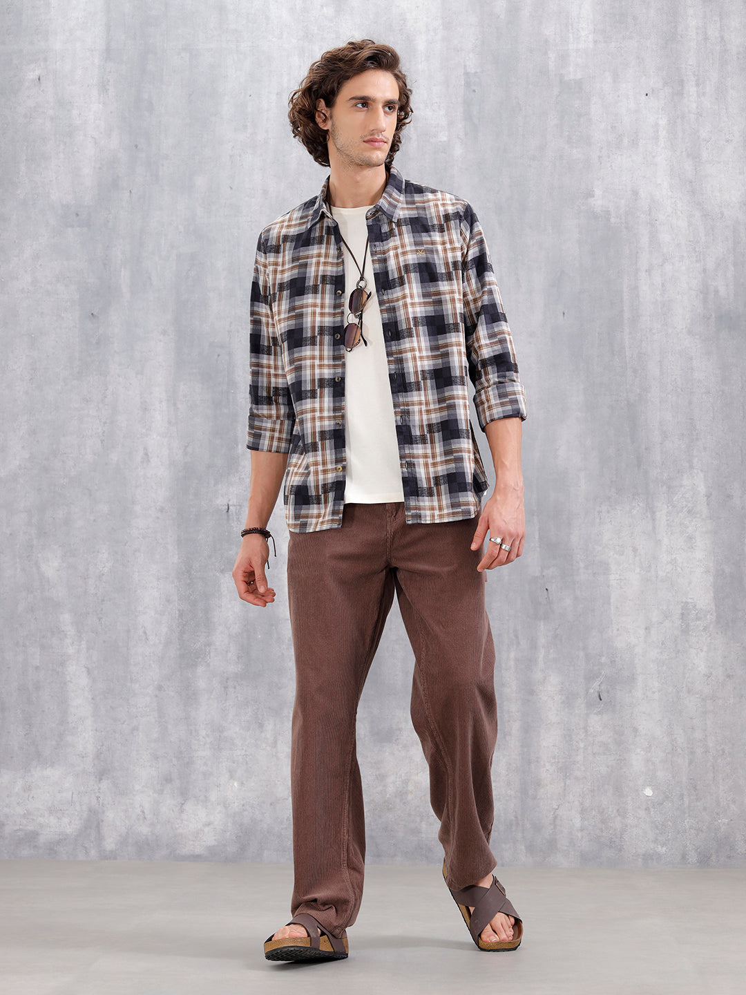 Patchwork Multi-Weave Check Slim Fit Shirt | Black
