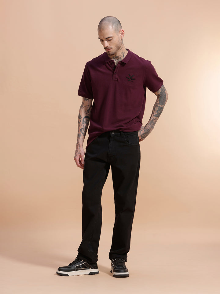 Embroidered Logo Slim Fit Polo T-Shirt | Wine