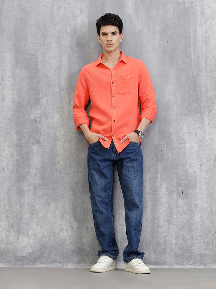 Solid Regular Fit Shirt | Orange