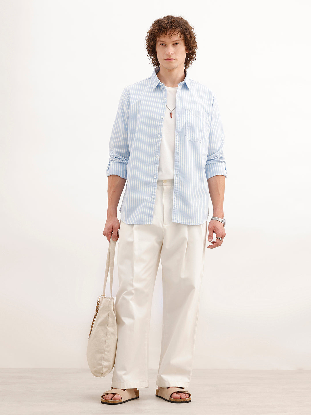 Classic Slim Fit Striped Shirt | Light Blue
