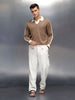 Textured Knit Sweater with Contrast Trim | Rust