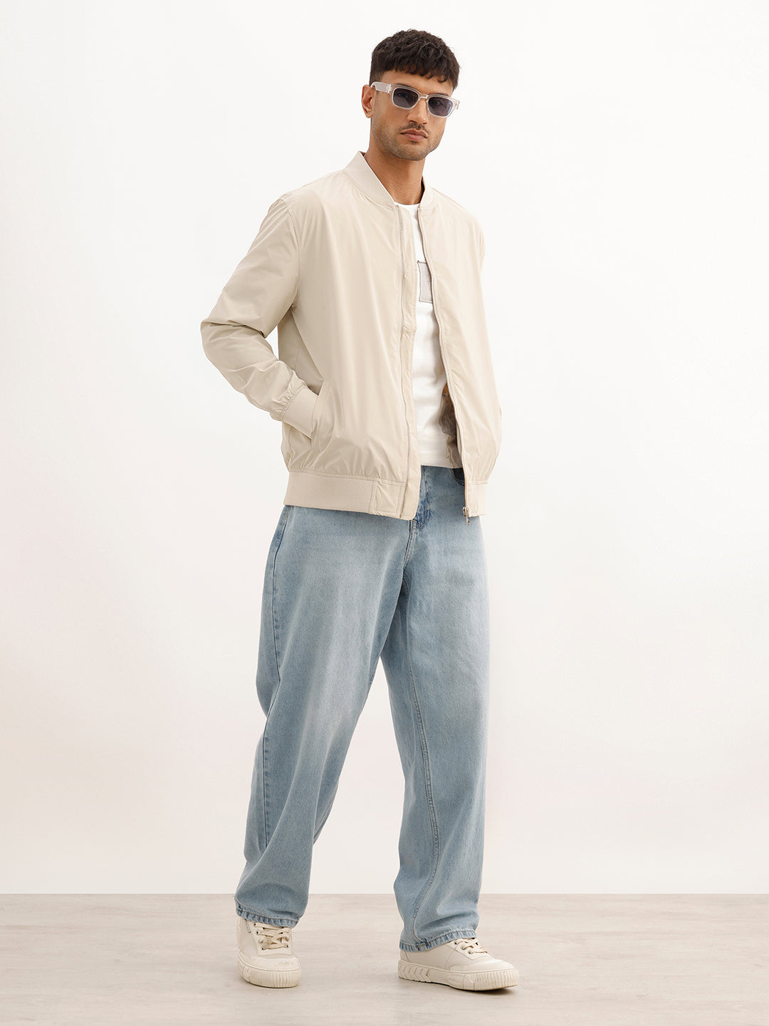 Solid Regular Fit Zipper Jacket | Beige | WJK02FSRE9000S